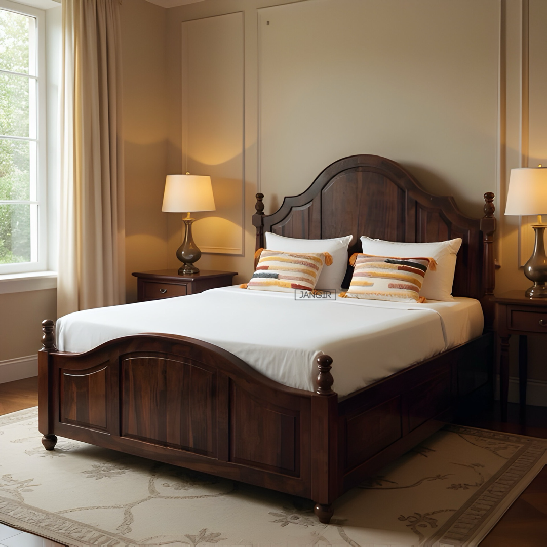 Discover the Royal Princess Sheesham Wood Bed with Storage. Buy Traditional poster bed in King or Queen size near you in Bangalore. Upgrade your bedroom now!