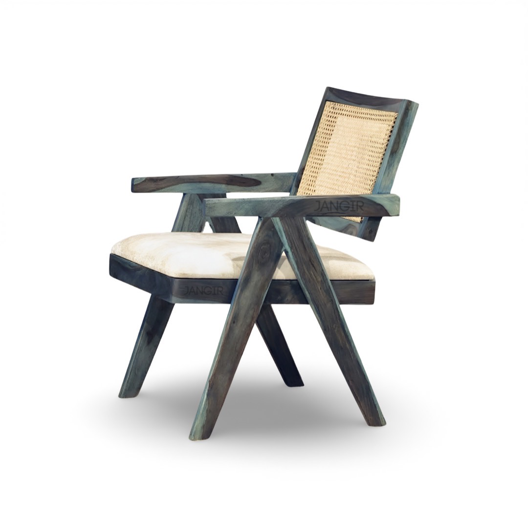 Upgrade your living room with our Blue Stained Wooden Cane Chair. Made sheesham wood. Experience the joy of comfortable sitting with Chair Rattan / Wicker Chair