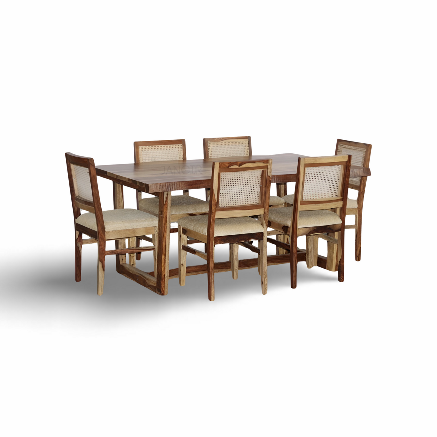 Indulge in a touch of nature's with our live edge dining table with cane weave chairs. Crafted from Sheesham wood, Discover the perfect six-seater dining set to transform your dining room, Shop now!