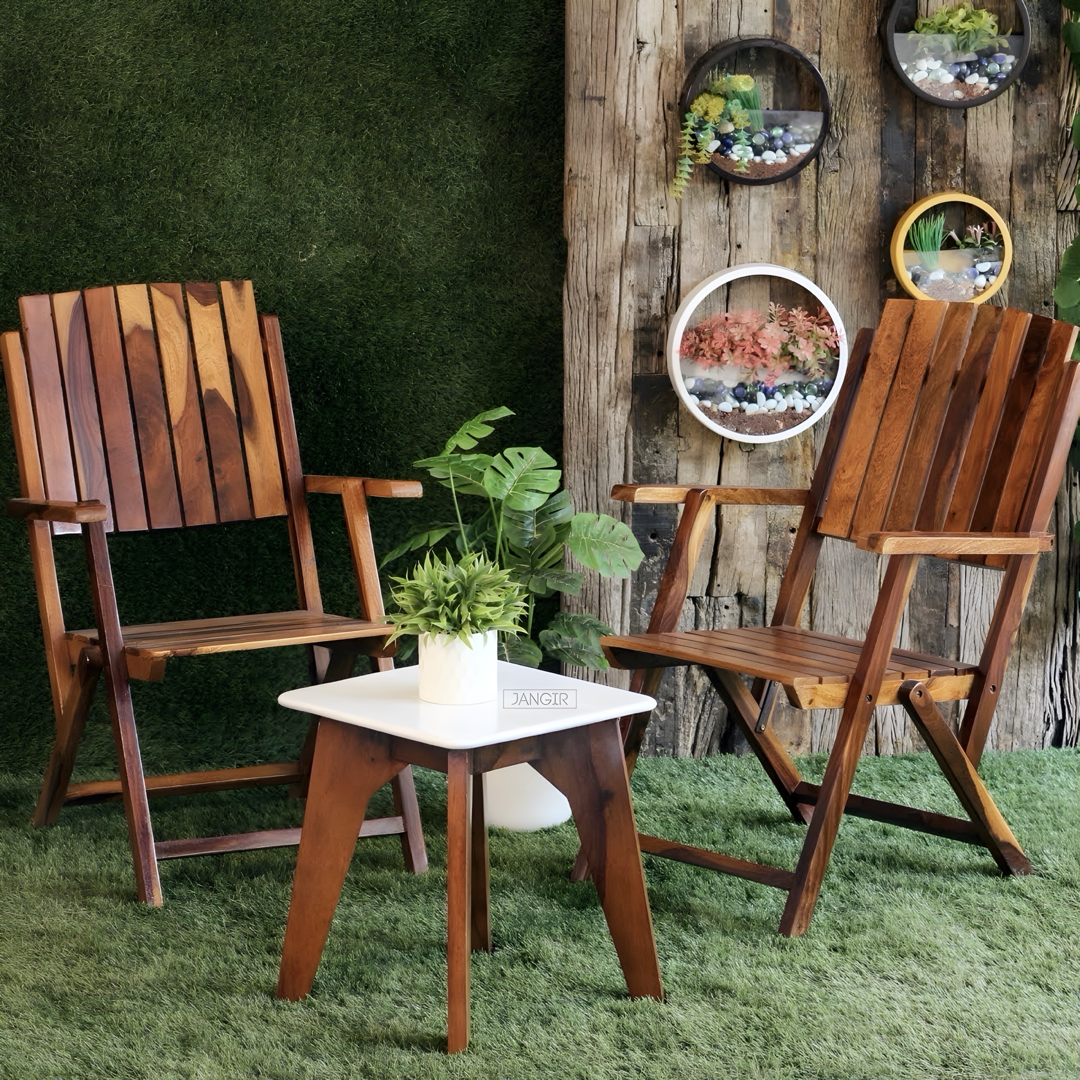 Elevate your outdoor space with our Chair Table Set, sheesham Wood made Folding designed to add style and functionality to any balcony or garden area. Buy online or in-store now!