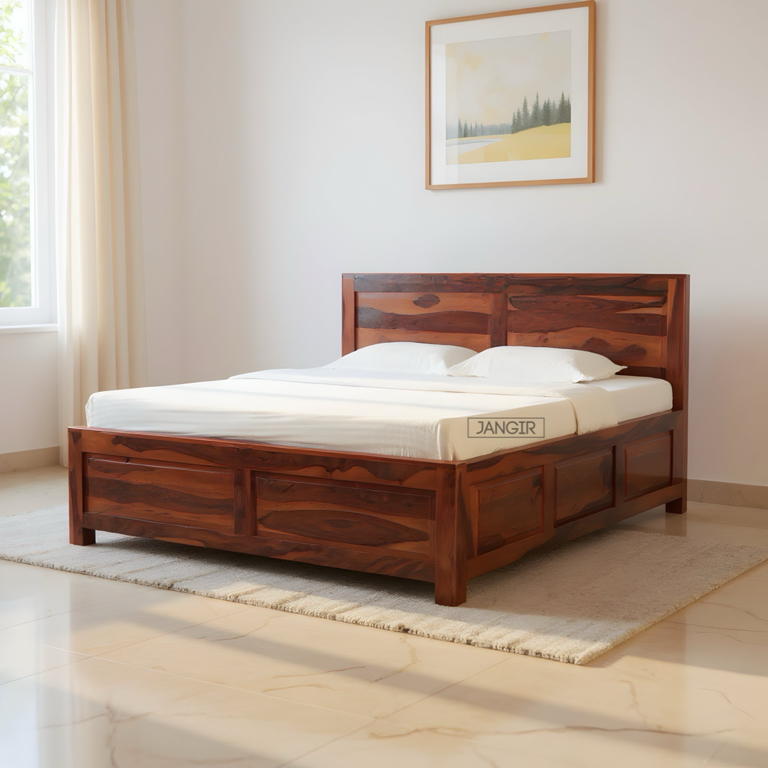 Discover the Dalla Sheesham Wood Storage Bed. durable, elegant, available in king & queen sizes with storage. Shop now for best prices near you in Bangalore