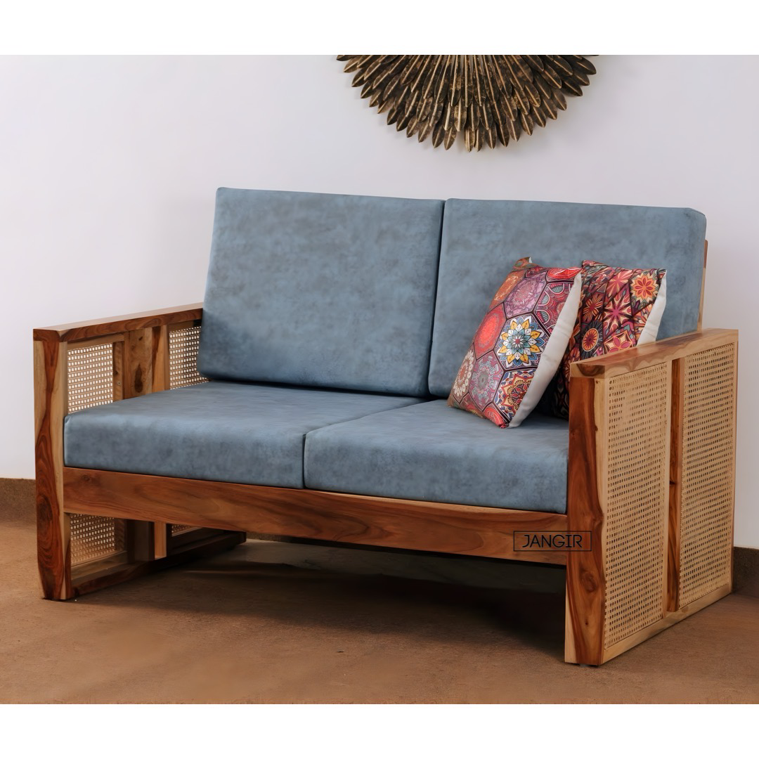 Transform your home with our natural cane solid wood sofa set, crafted from sheesham wood and upholstered in premium fabric, experience utmost relaxation in this Cane Sofa in Bangalore