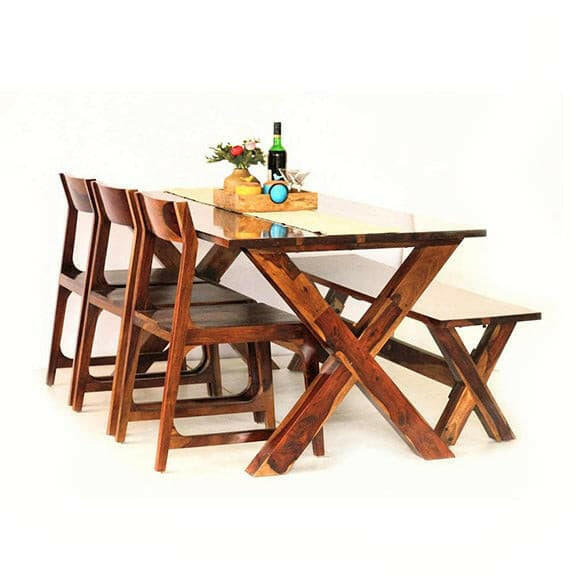 Looking for a space saving and stylish dining table set? Buy our space saving sheesham wood Liner Dining Set With Bench near you in Bangalore.