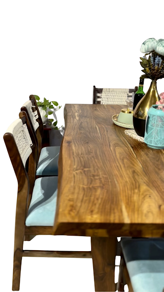upgrade your dining area with our Natural Live edge Dining Table, made with Premium sheesham wood. Shop Luxury six seater Dining Tables near you in Bangalore