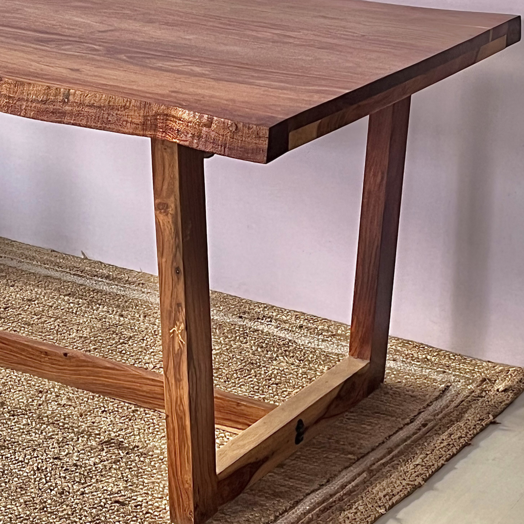 Elevate your dining room with Our sheesham wood made Alexa Live edge Dining Table Set with designer chairs. Buy Luxury six seater dining table today !