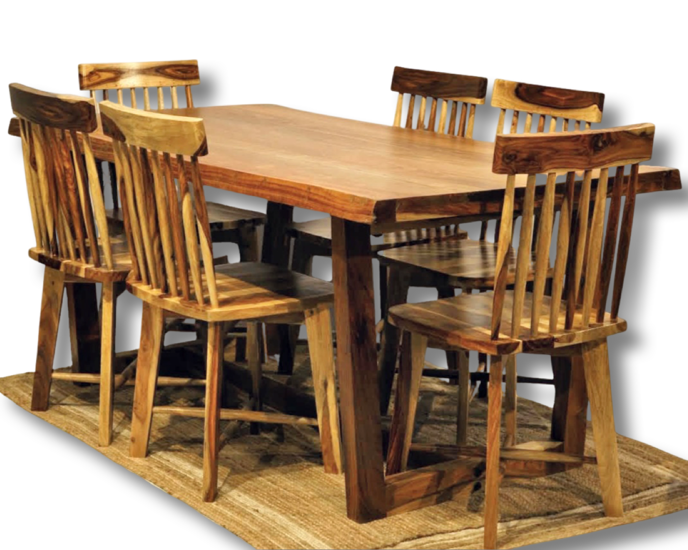 Elevate your dining room with Our sheesham wood made Alexa Live edge Dining Table Set with designer chairs. Buy Luxury six seater dining table today !