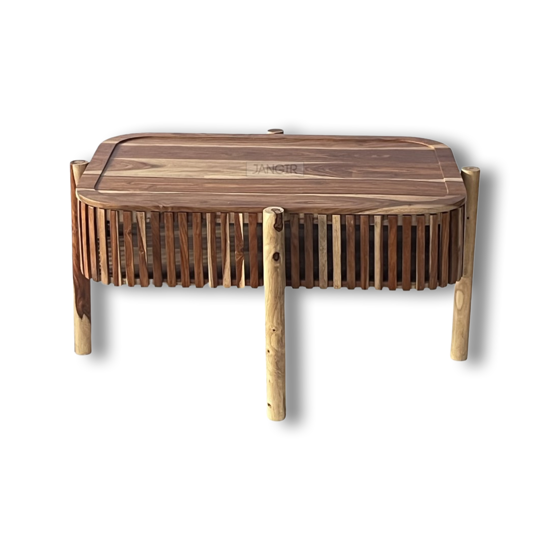 Elevate your space with our sheesham wood Silver grills coffee table with storage. Shop our designer center tables near you in Bangalore