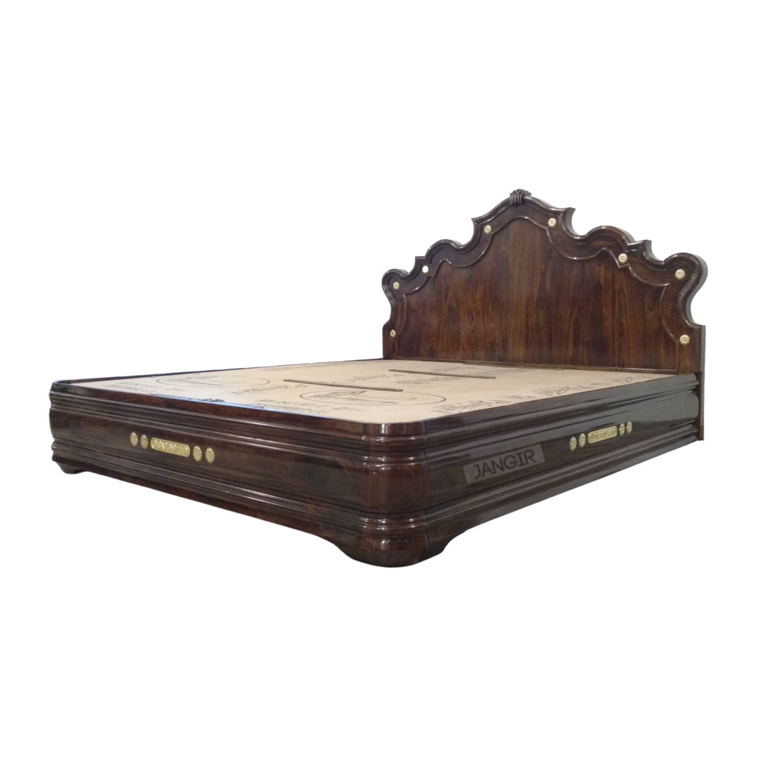 Experience regal luxury with our Jaipuri Maharaja Carved Bed, crafted from sheesham wood with intricate antique brass carving, a masterpiece Antique Brass Carving Bed in Bangalore