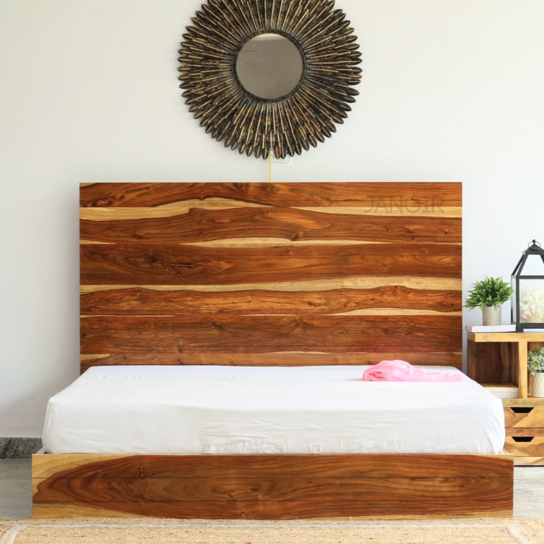 Elevate your bedroom with the Seven Gru Solid Wood Bed, crafted from sheesham wood. Buy king and queen size designer Low Wooden Bed near you in Bangalore!
