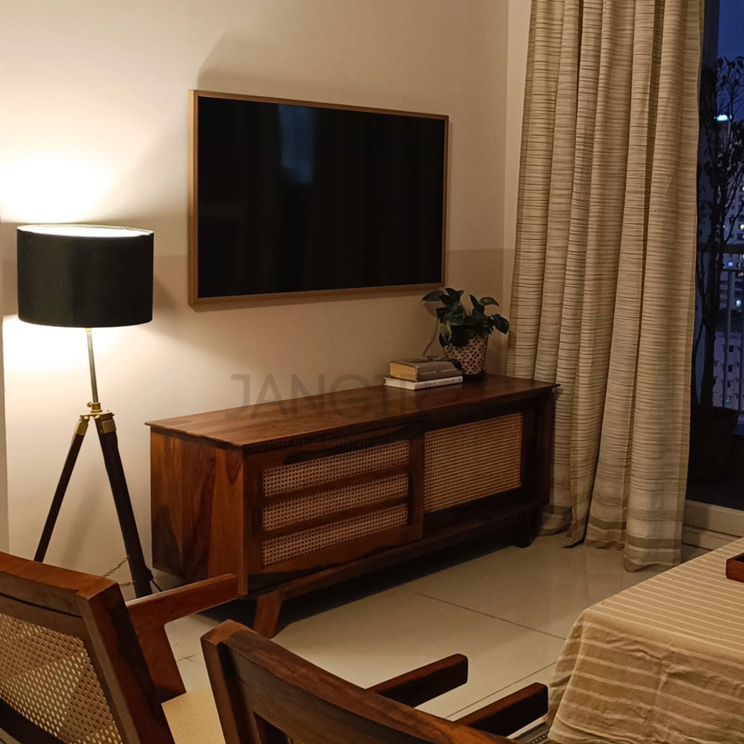Upgrade your living room with our Natural Cane Weaved Solid Wood TV Unit, made with sheesham wood. Shop Wicker & rattan TV stand / Unit near you in Bangalore