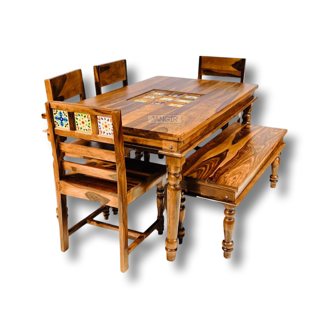 Elevate your dining room with the Tiles Dining Table, made from Sheesham wood. Shop stylish and durable four and six-seater Dining table near you in Bangalore