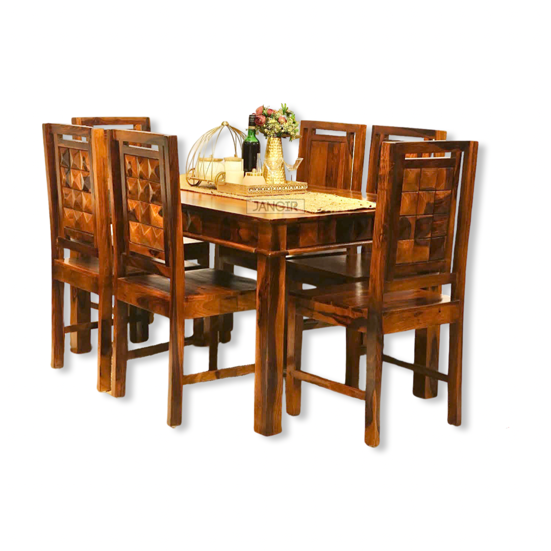 Elevate your dining room with our modern diamond dining set, made with sheesham wood. Buy six & four seater modern wooden dining tables near you in Bangalore!