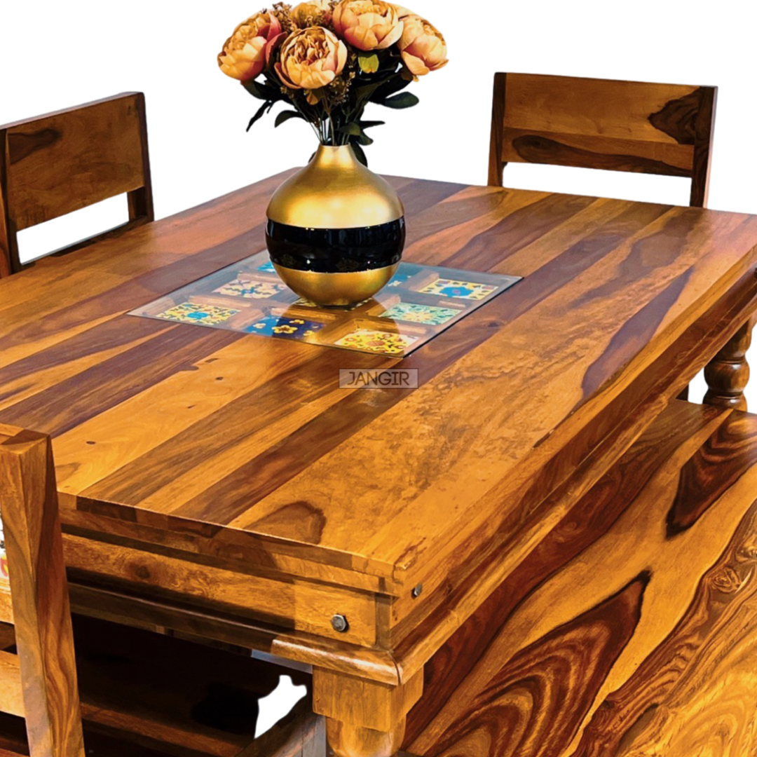 Elevate your dining room with the Tiles Dining Table, made from Sheesham wood. Shop stylish and durable four and six-seater Dining table near you in Bangalore