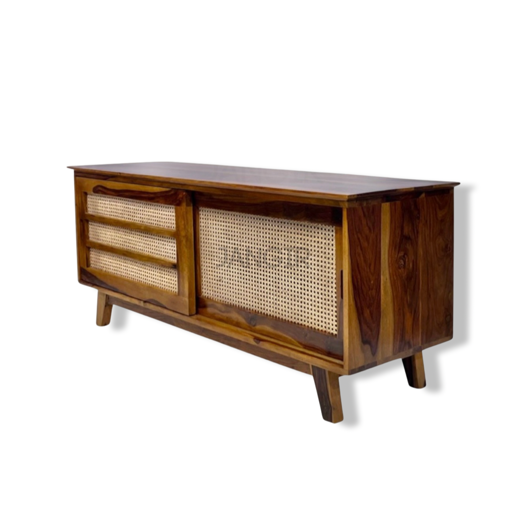 Upgrade your living room with our Natural Cane Weaved Solid Wood TV Unit, made with sheesham wood. Shop Wicker & rattan TV stand / Unit near you in Bangalore