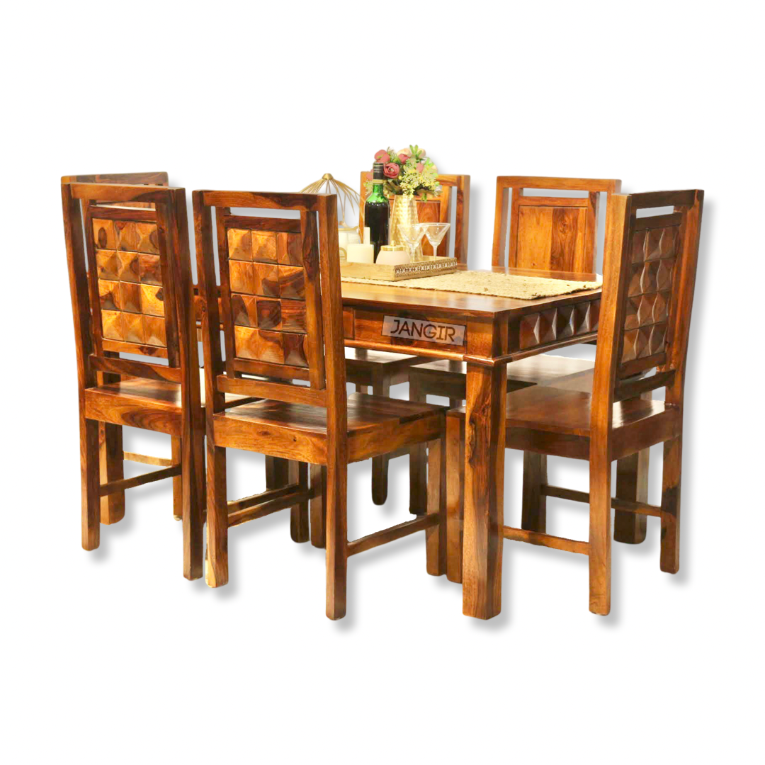 Elevate your dining room with our modern diamond dining set, made with sheesham wood. Buy six & four seater modern wooden dining tables near you in Bangalore!
