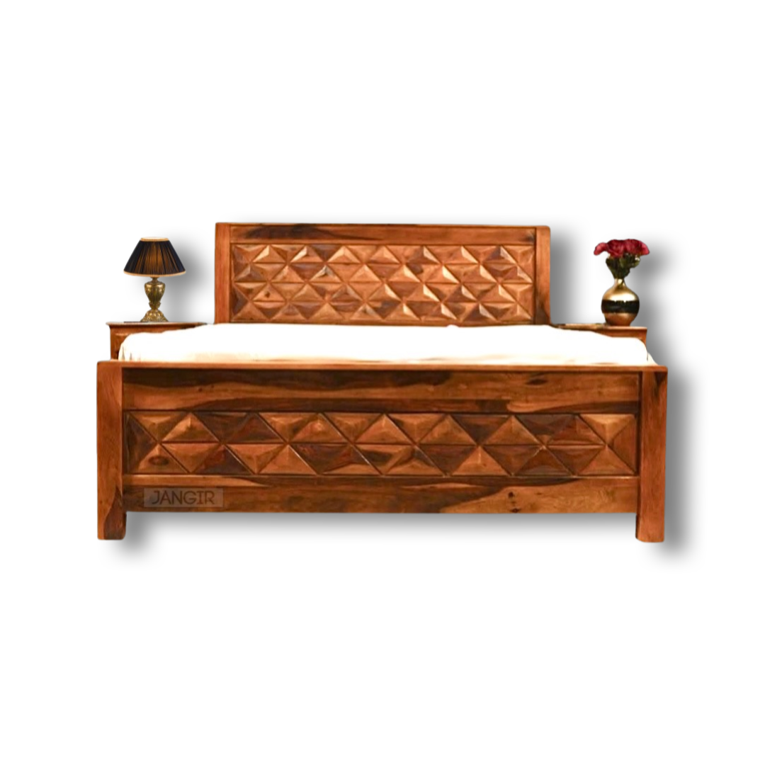 Discover our executive Triangle Pyramid Solid Wood Storage Bed, made from sheesham wood. Buy king and queen size double bed with storage near you in Bangalore!