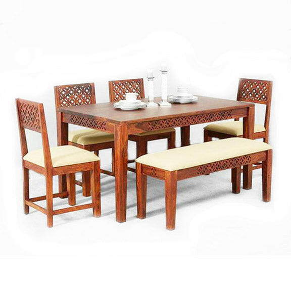 Elevate your dining room with our sheesham wood Amer Jali Dining Table Set Six and four Seater. Buy budget friendly dining tables near you in Bangalore