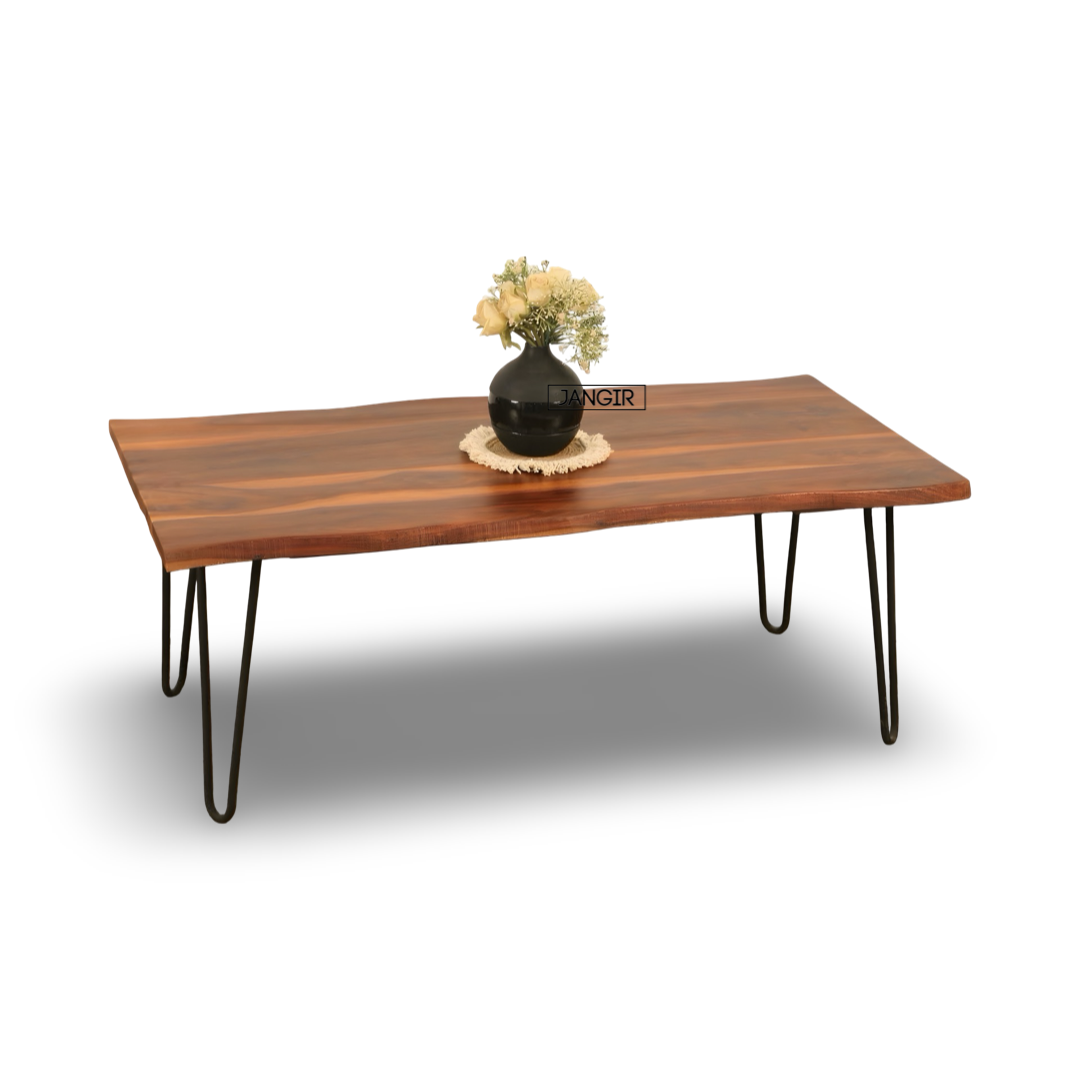 Discover the Wire Live Edge Coffee Table—solid sheesham with metal legs. Elevate your living space today!