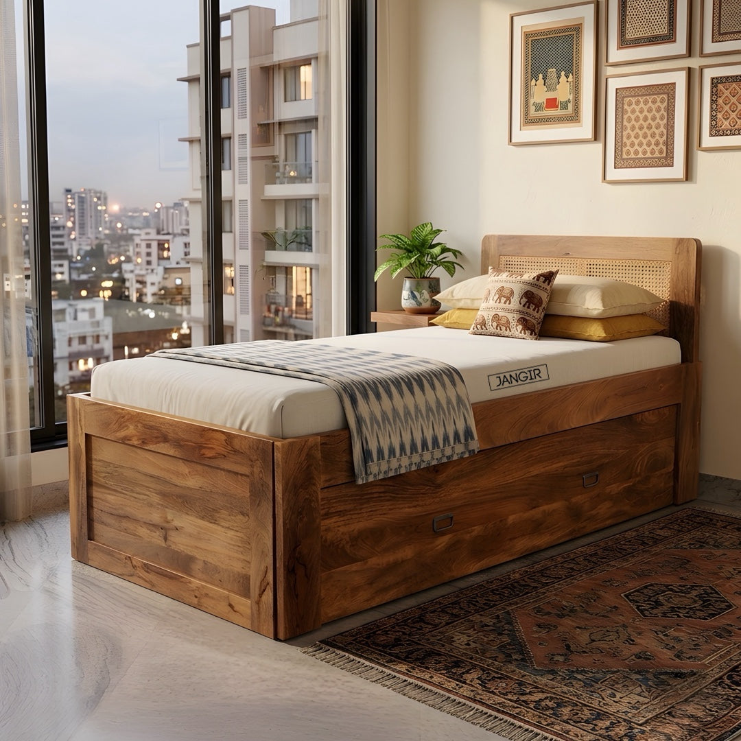 Discover our Space Saving Expandable Bed, Sheesham or mango wood made, smart storage & seamless style. Buy folding bed for small rooms near you.