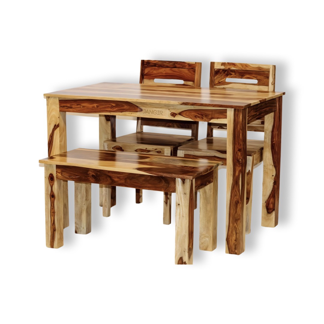 Elevate your dining room with our Apple Solid Wood Dining Table Set  with bench, made with sheesham wood. Buy lowest price four seater dining table in Bangalore