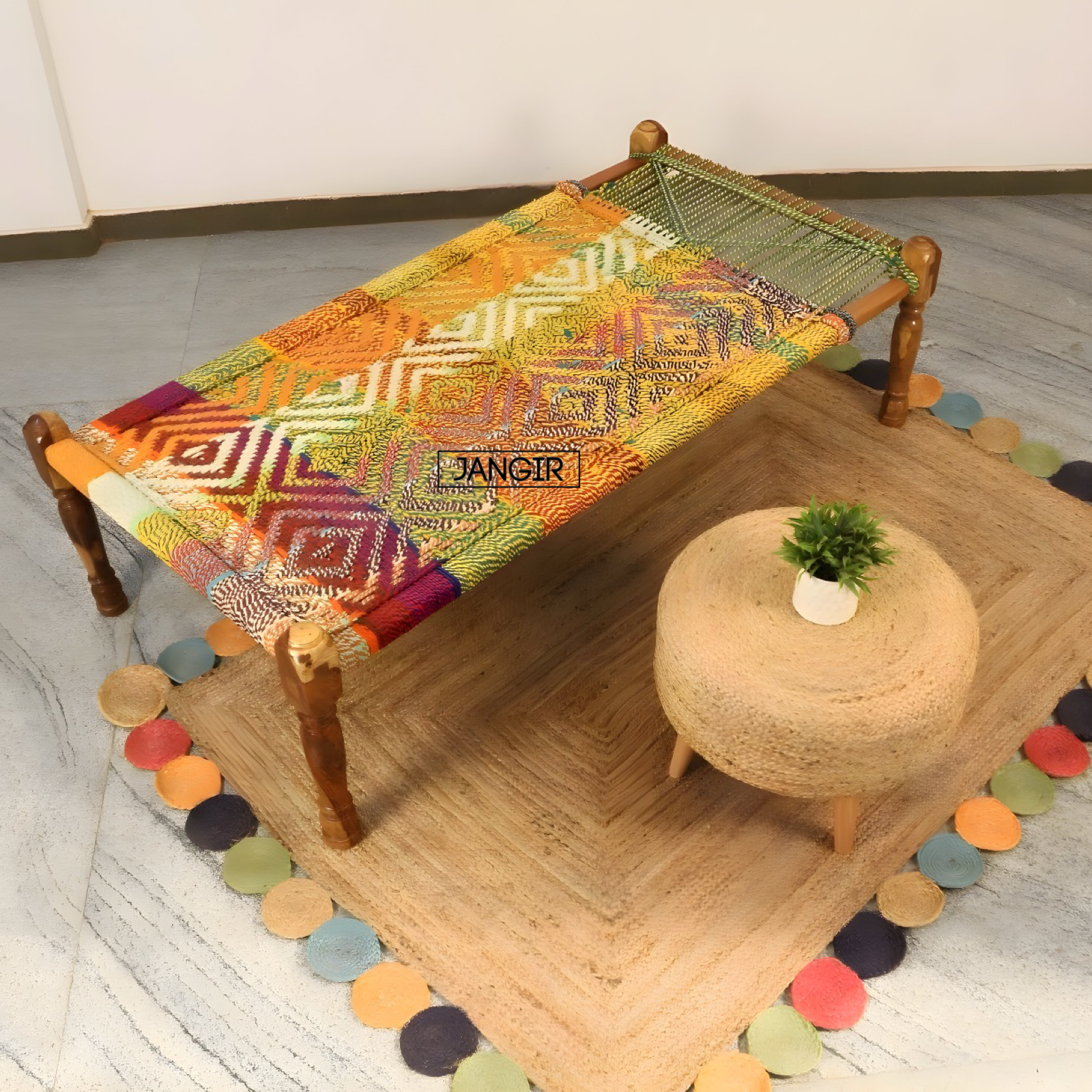 Discover our Multi Colour Charpai, made with sheesham wood. Buy authentic Rajasthani designs wooden charpai bed and Khatiya online near you at best price!