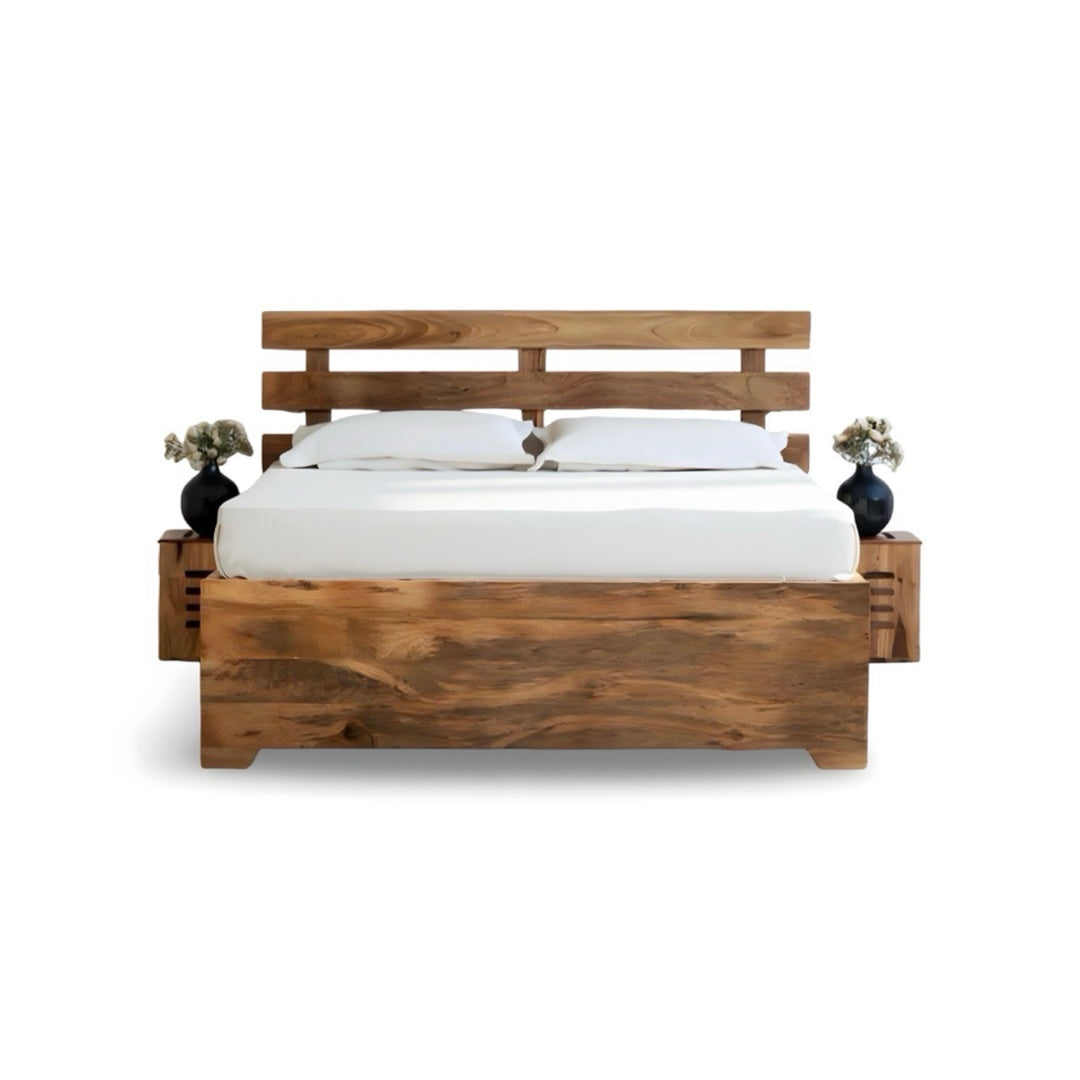 Elevate your bedroom with Sleeper solid wood storage bed, mango Wood made. Shop King and queen size modern affordable Wooden Beds near you in Bangalore today!