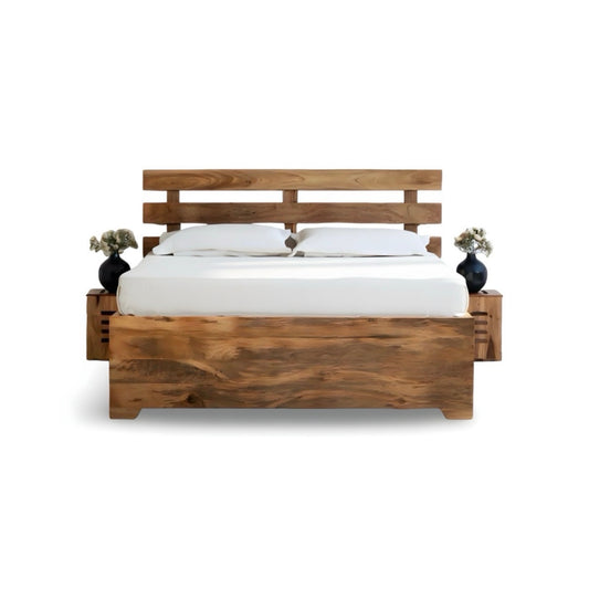 Elevate your bedroom with Sleeper solid wood storage bed, mango Wood made. Shop King and queen size modern affordable Wooden Beds near you in Bangalore today!
