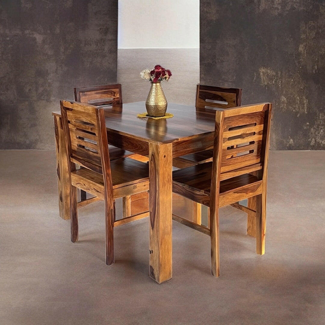 Transform your dining area with our exquisite four seater wooden dining table set  in Bangalore, crafted from solid Sheesham wood. Explore our collection and avail the best deals on quality furniture