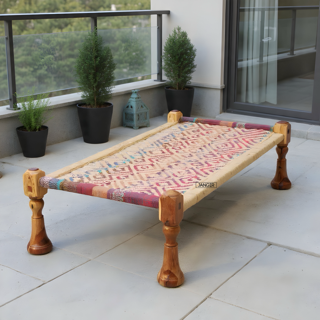 Explore our Natural Jute Weave Charpai Bed, sheesham wood made. Buy wooden charpai khatiya for living, balcony and outdoor online or near you in Bangalore