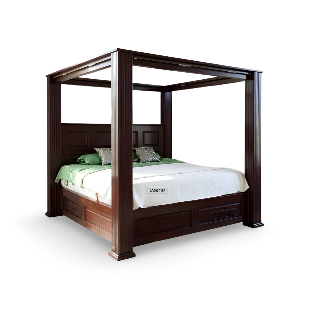 Experience luxury sleep with our sheesham poster bed. Shop king and queen size designer four poster bed with storage options near you in Bangalore!