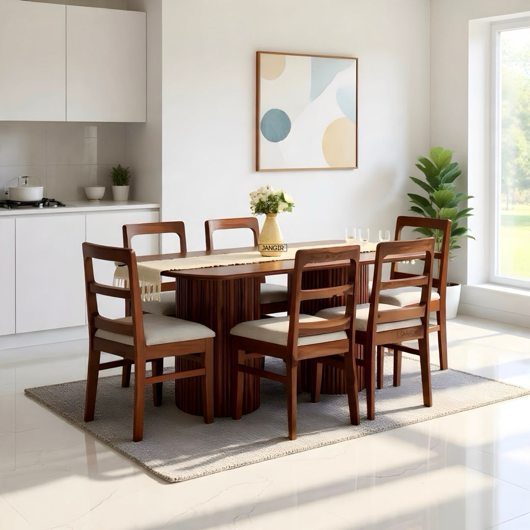 Upgrade your dining room with sheesham wood made Stripper Solid Wood Dining Table Set. Buy modern & Luxury six-seater dining tables today near you in Bangalore