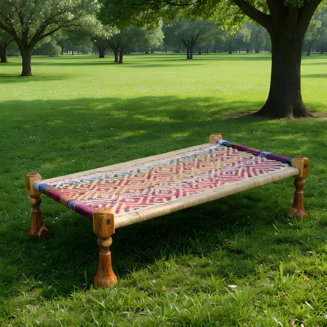 Explore our Natural Jute Weave Charpai Bed, sheesham wood made. Buy wooden charpai khatiya for living, balcony and outdoor online or near you in Bangalore