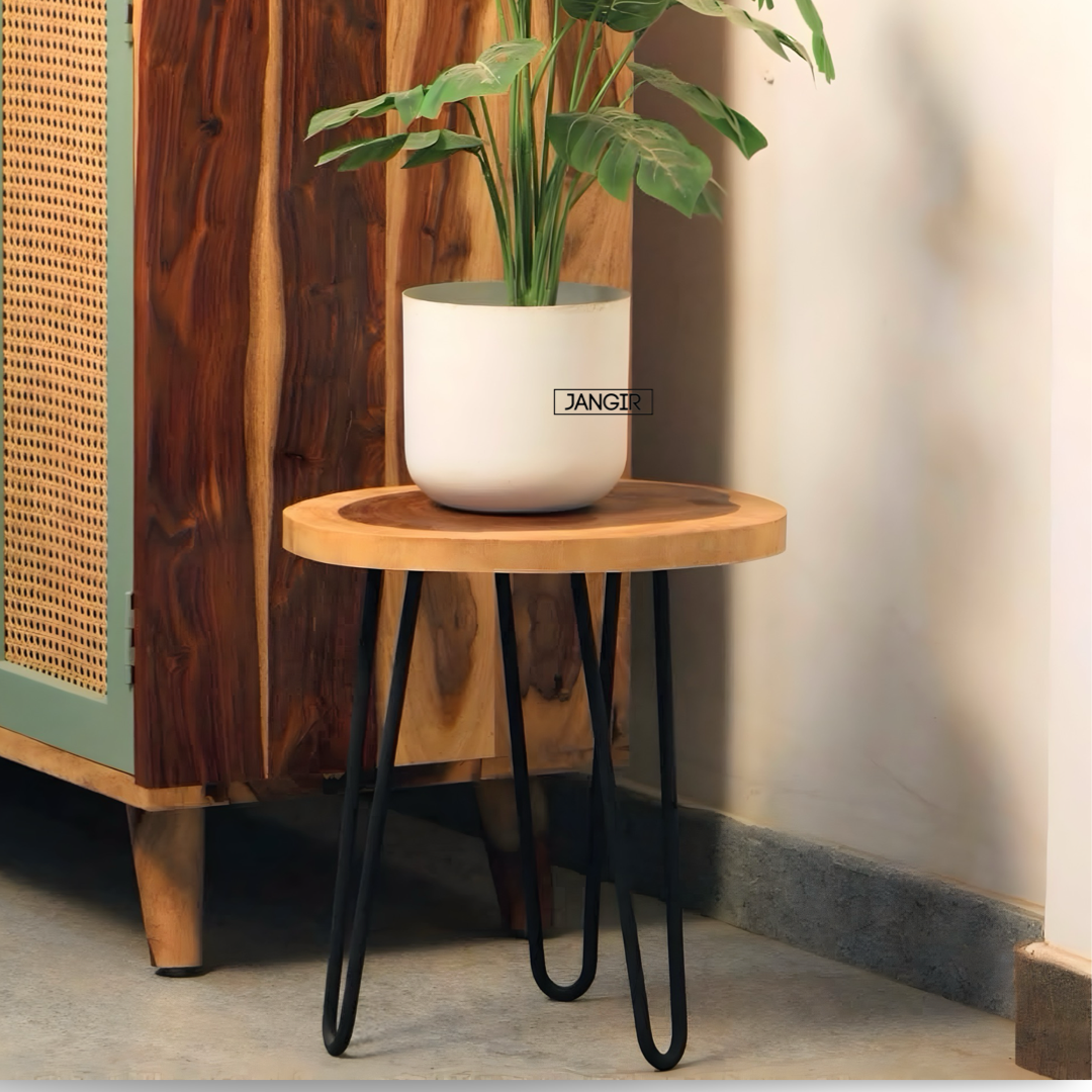 Enhance your home with our Wire Live Edge Side Table—durable sheesham wood and metal legs. Shop now for timeless elegance!