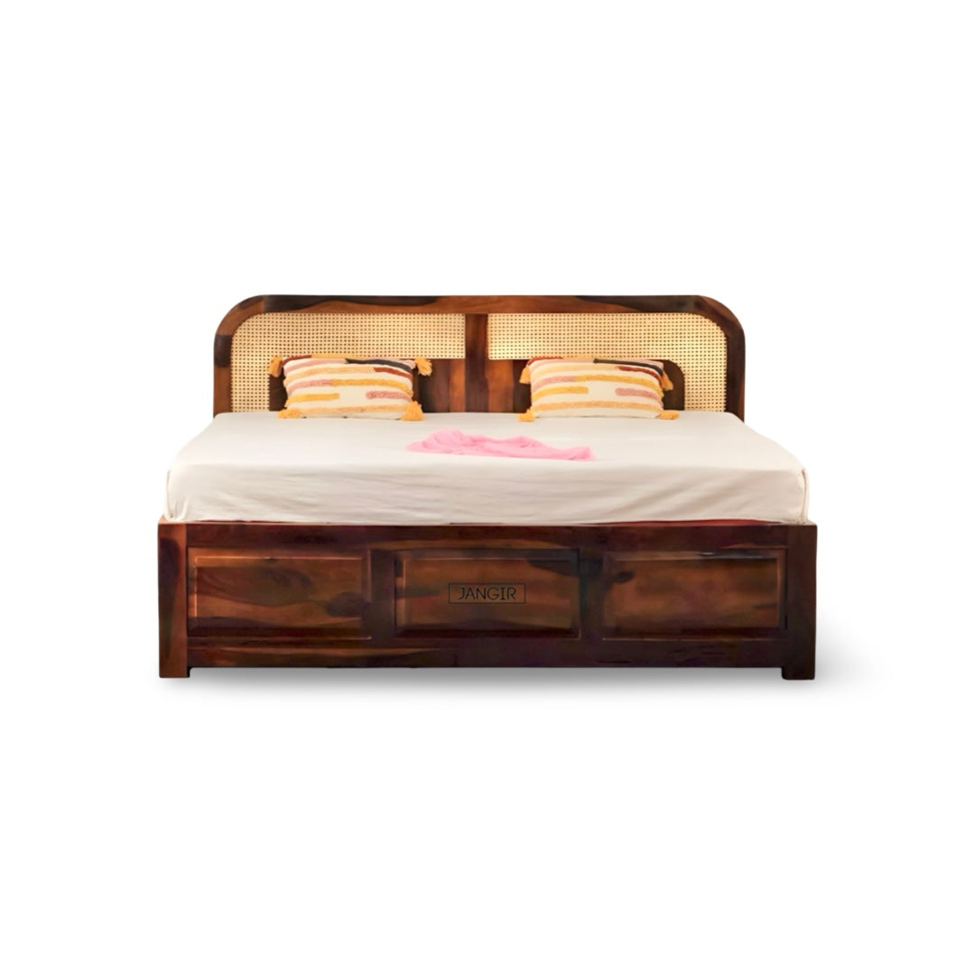 Upgrade your bedroom with Solid Wood Cane Bed made from Sheesham Wood. Buy King & Queen Size bed options with storage near you in Bangalore now!