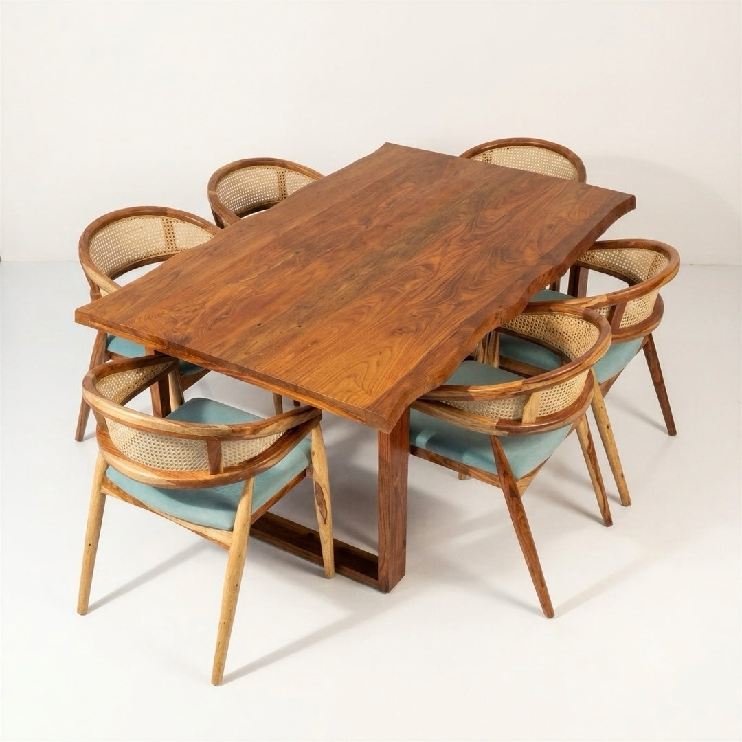 Comfort Live Edge Dining Table With Cane Chairs