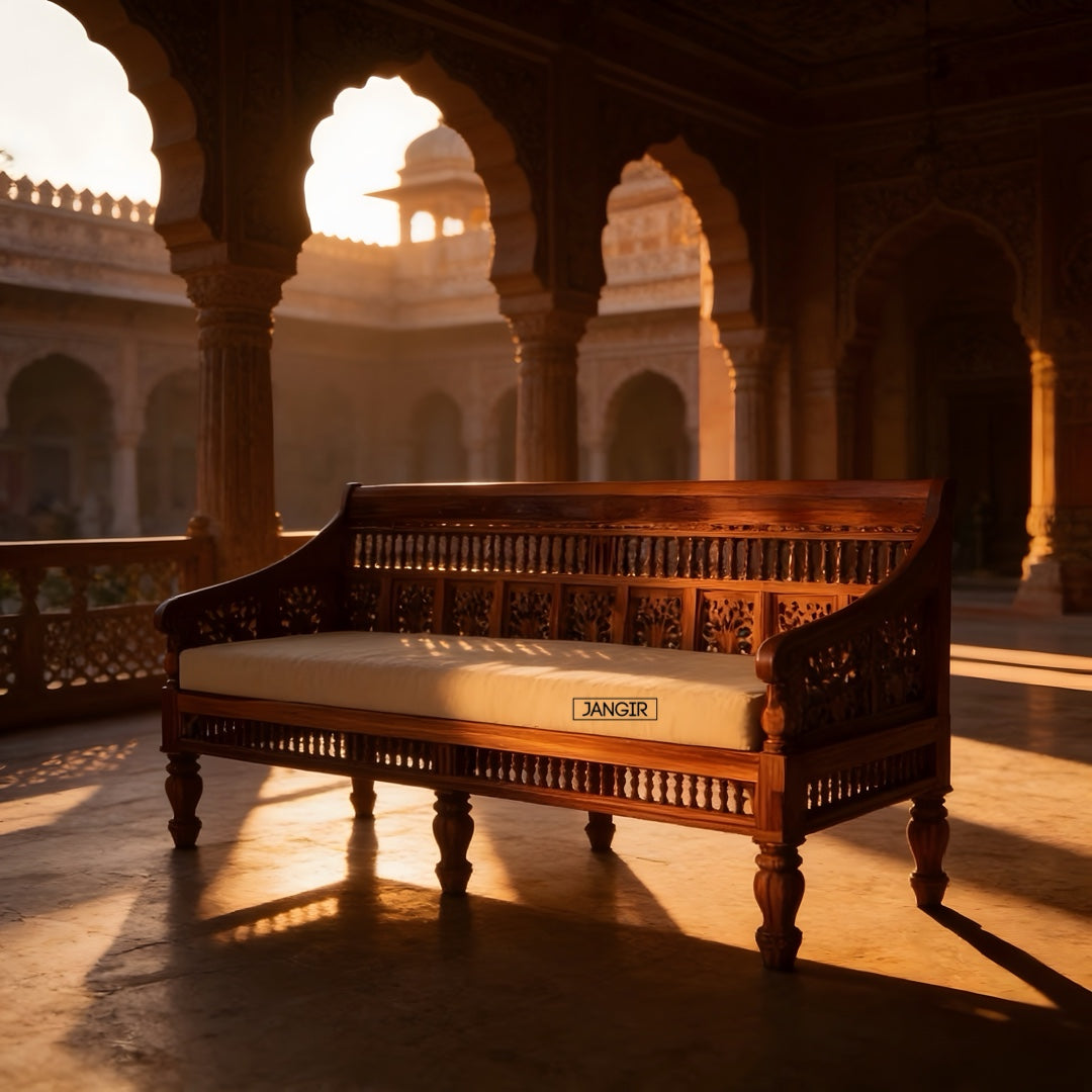 Discover the timeless beauty of our white rustic carved sofa. Made with sheesham wood, Adds elegance and charm to your living space with Antique Carved Sofa Set