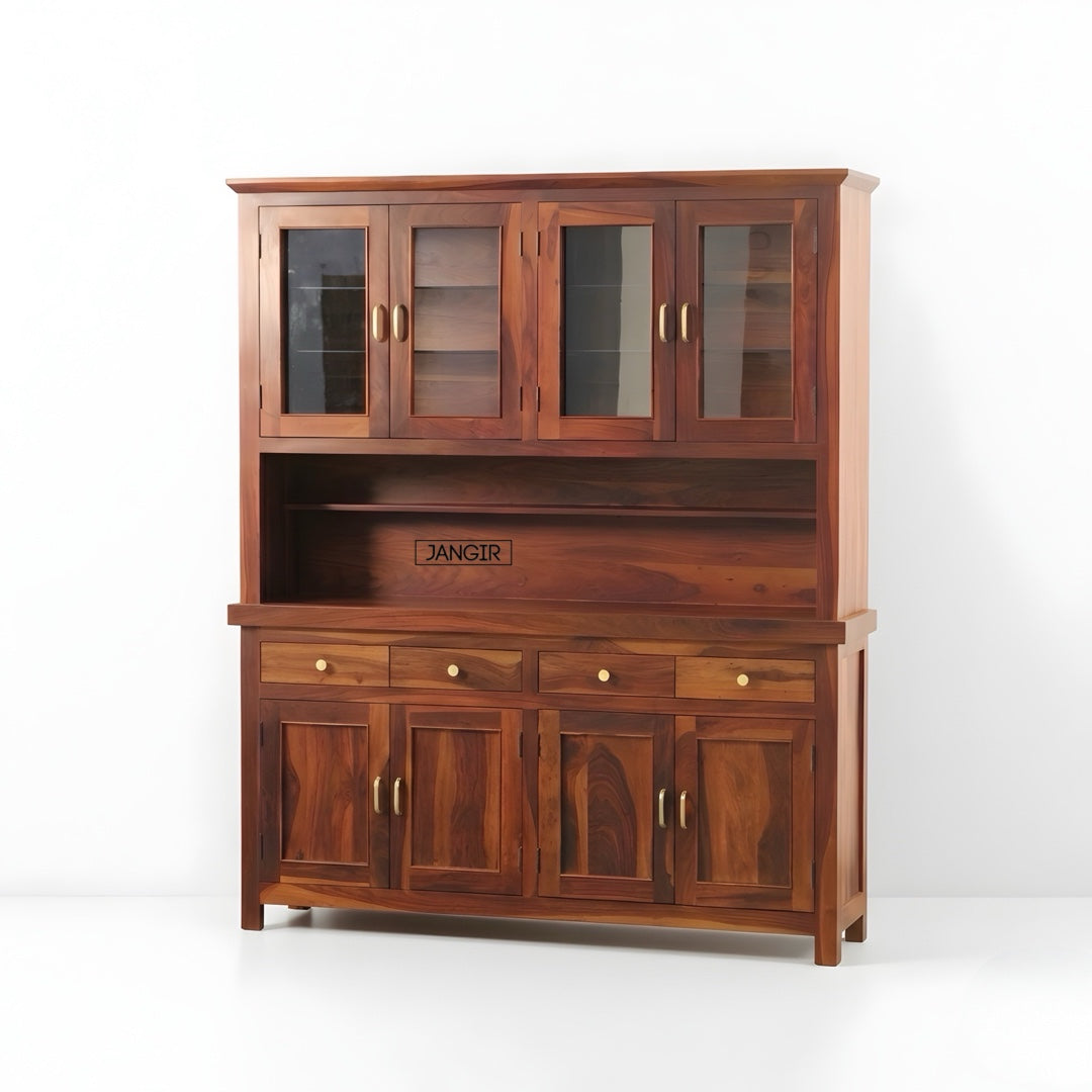 Elevate your dining space with our marval Sheesham Wood Crockery Unit. Buy now for sleek designer kitchen cabinet storage solutions near you in Bangalore