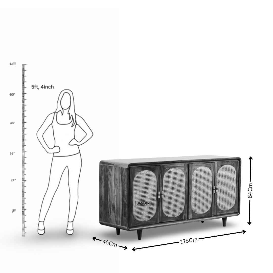 Elevate your home with the Parker Round Edge Cane Cabinet, sheesham wood made. Shop Rattan - Wicker Sideboard / cabinets online or near you in Bangalore today!