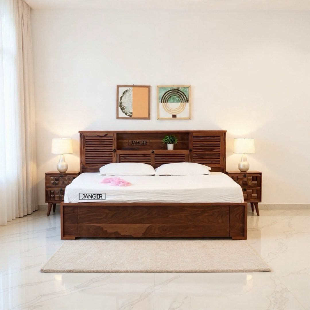 Headboard Storage Sheesham Wood Bed