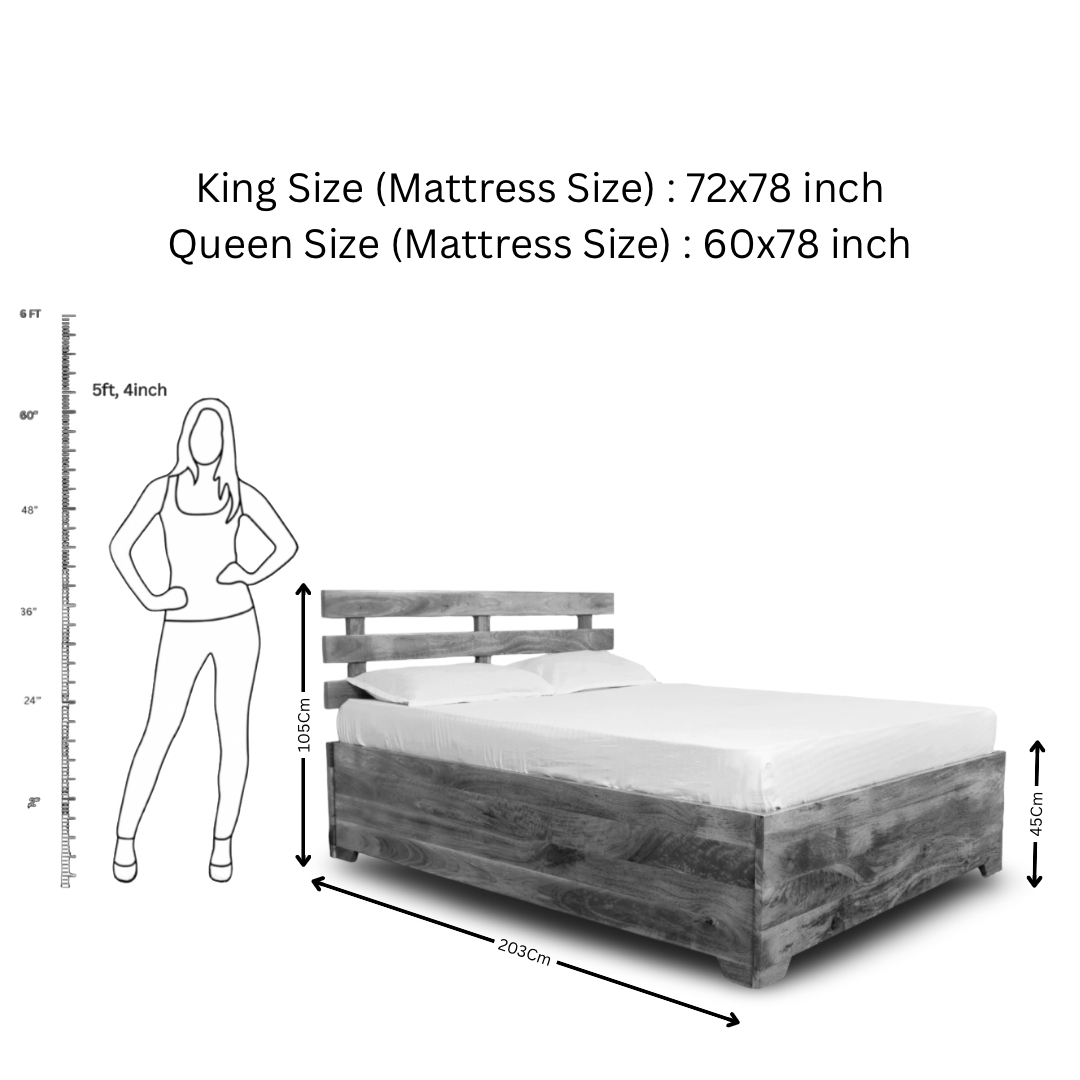 Elevate your bedroom with Sleeper solid wood storage bed, mango Wood made. Shop King and queen size modern affordable Wooden Beds near you in Bangalore today!