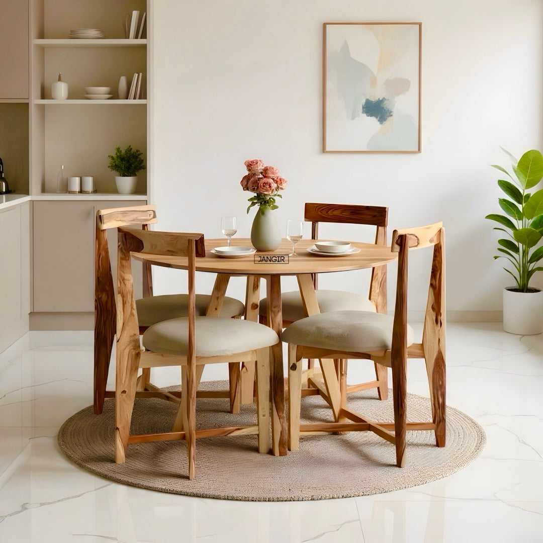 Lazycon Sheesham Wood Round Dining Table Set