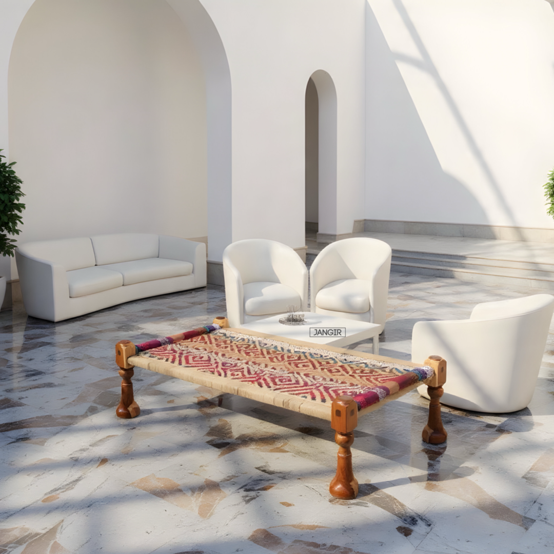 Explore our Natural Jute Weave Charpai Bed, sheesham wood made. Buy wooden charpai khatiya for living, balcony and outdoor online or near you in Bangalore