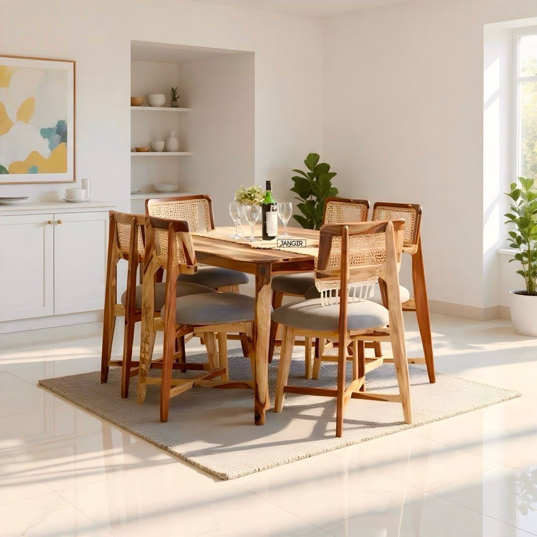 Reaper Sheesham Wood Dining Table Set With Cane Chair