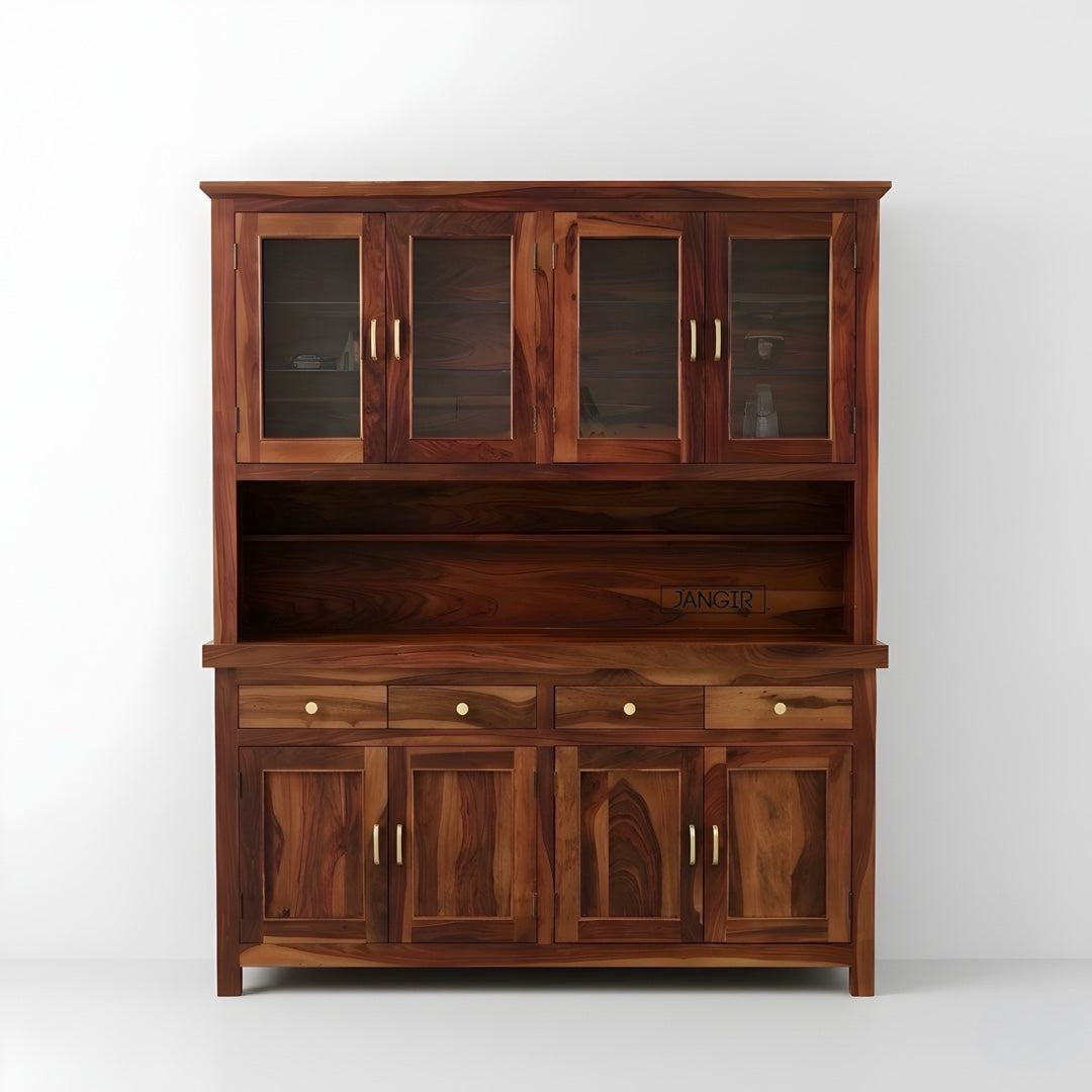 Elevate your dining space with our marval Sheesham Wood Crockery Unit. Buy now for sleek designer kitchen cabinet storage solutions near you in Bangalore