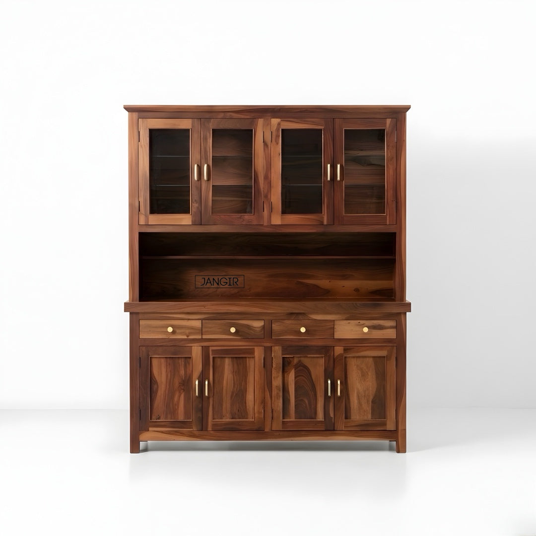 Elevate your dining space with our marval Sheesham Wood Crockery Unit. Buy now for sleek designer kitchen cabinet storage solutions near you in Bangalore