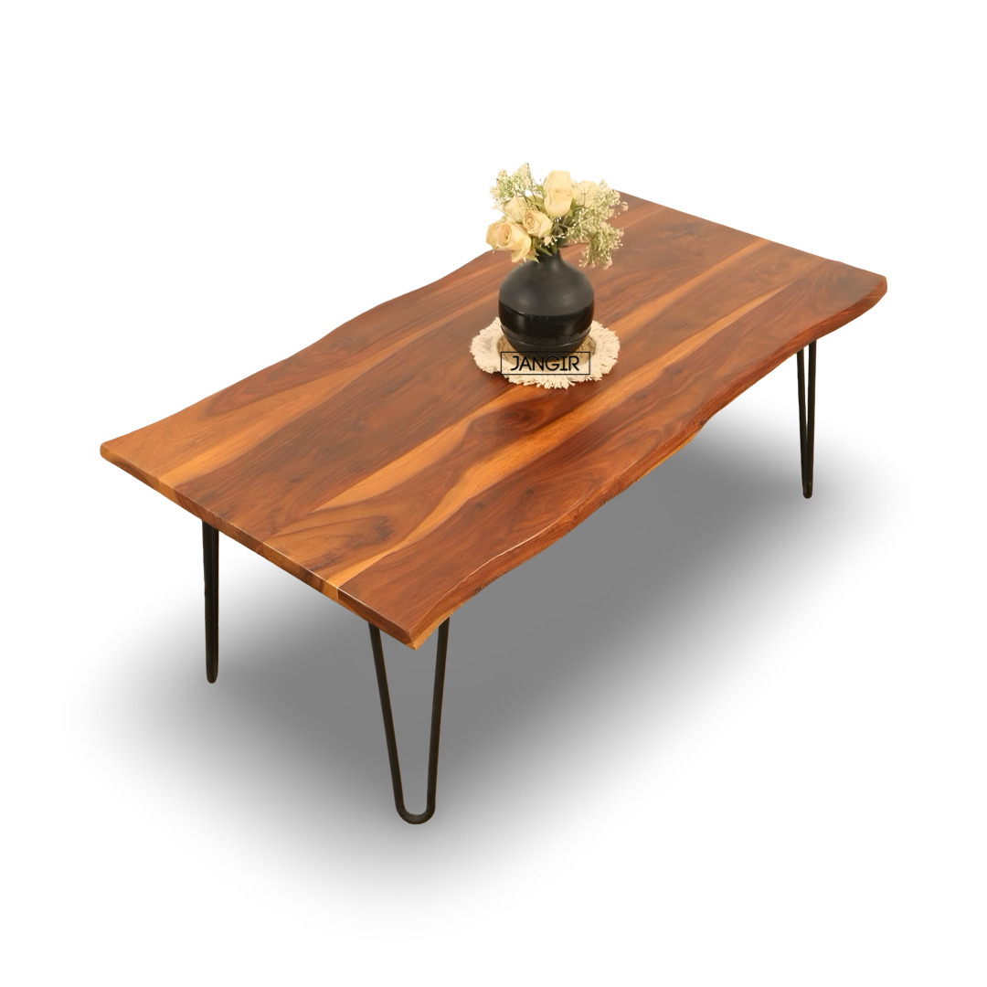 Discover the Wire Live Edge Coffee Table—solid sheesham with metal legs. Elevate your living space today!