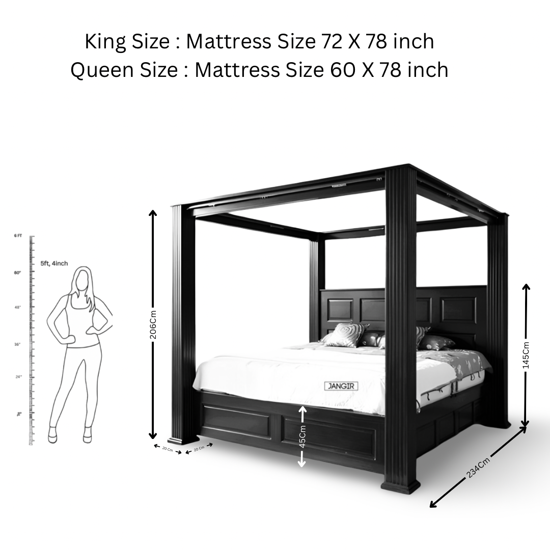 Experience luxury sleep with our sheesham poster bed. Shop king and queen size designer four poster bed with storage options near you in Bangalore!