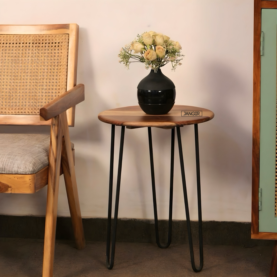 Discover the Wire Side Table with sheesham wood top and metal legs. Enhance your living space—shop now for timeless style and durability.