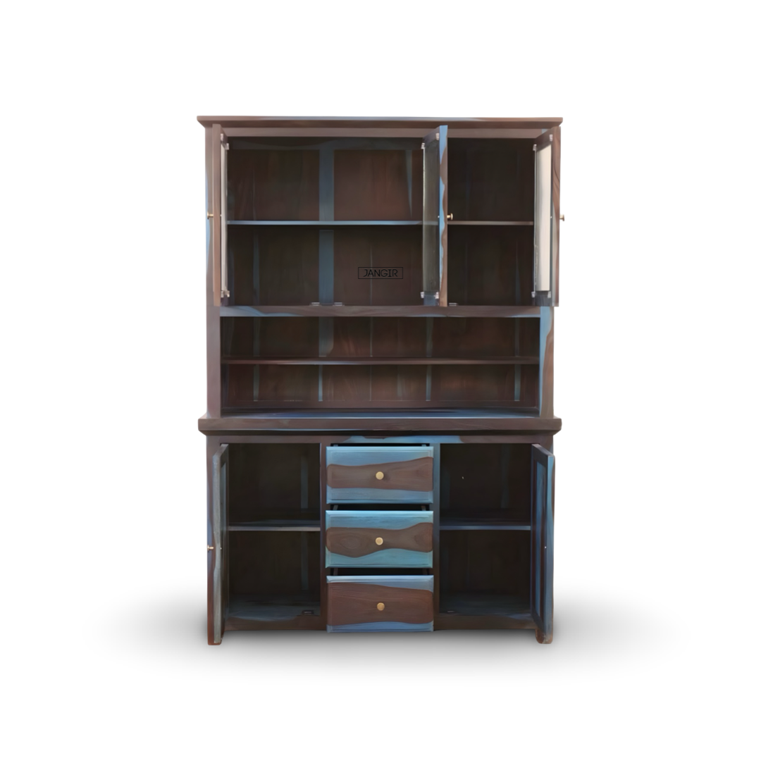 Elevate your dining space with the premium Blue Sheesham Wood Crockery Unit. Shop now for elegant crockery storage solutions near you in Bangalore