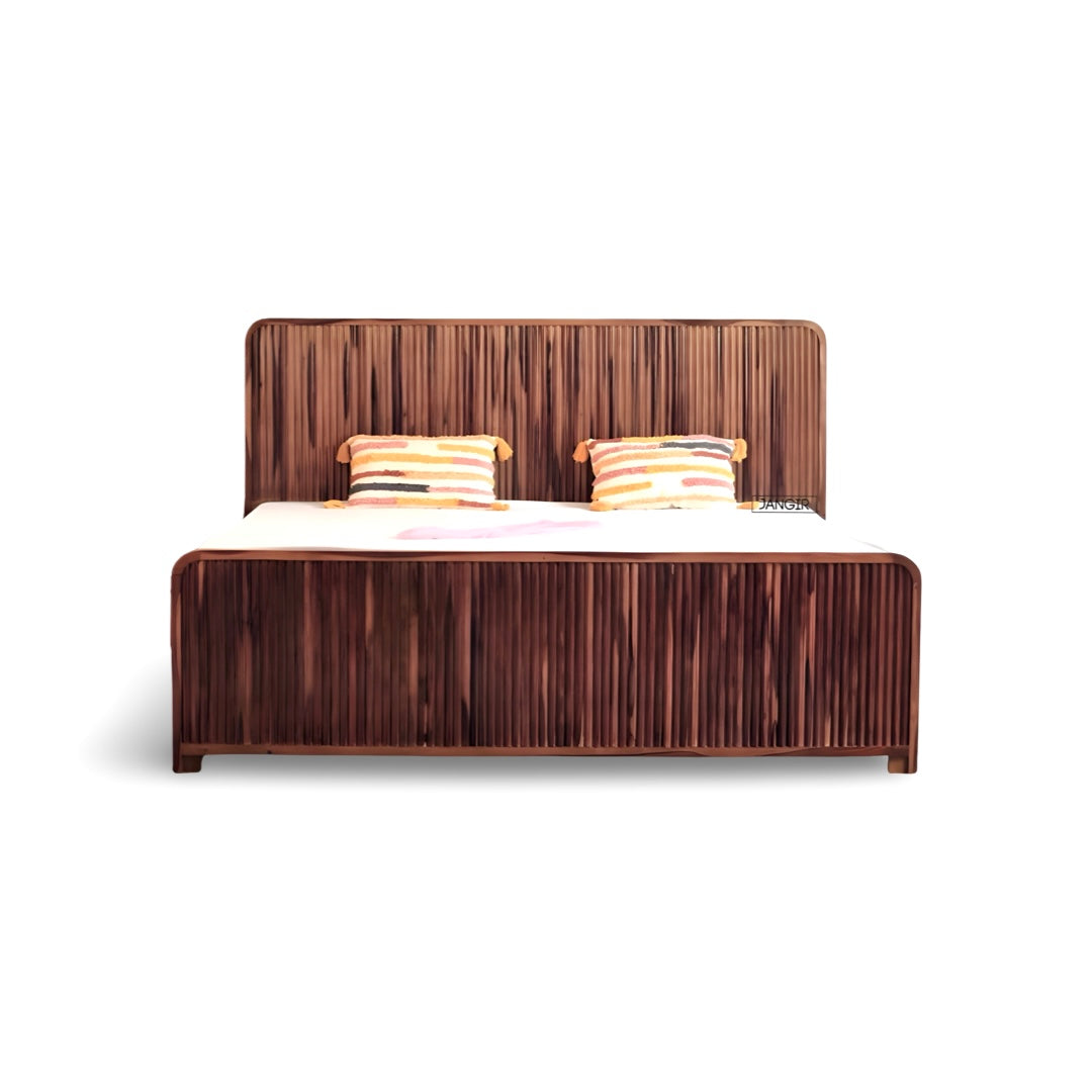 Upgrade your bedroom with our sheesham wood Strriper Solid Wood Storage Bed. Buy king size and queen size designer double bed near you in Bangalore!